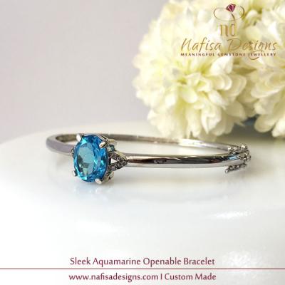 Sleek Aquamarine Openable Bracelet