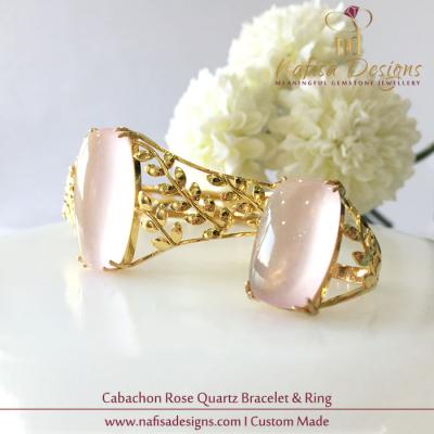 Cabachon Rose Quartz Bracelet & Ring