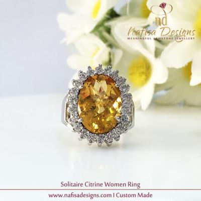 Solitaire Citrine Women Ring.